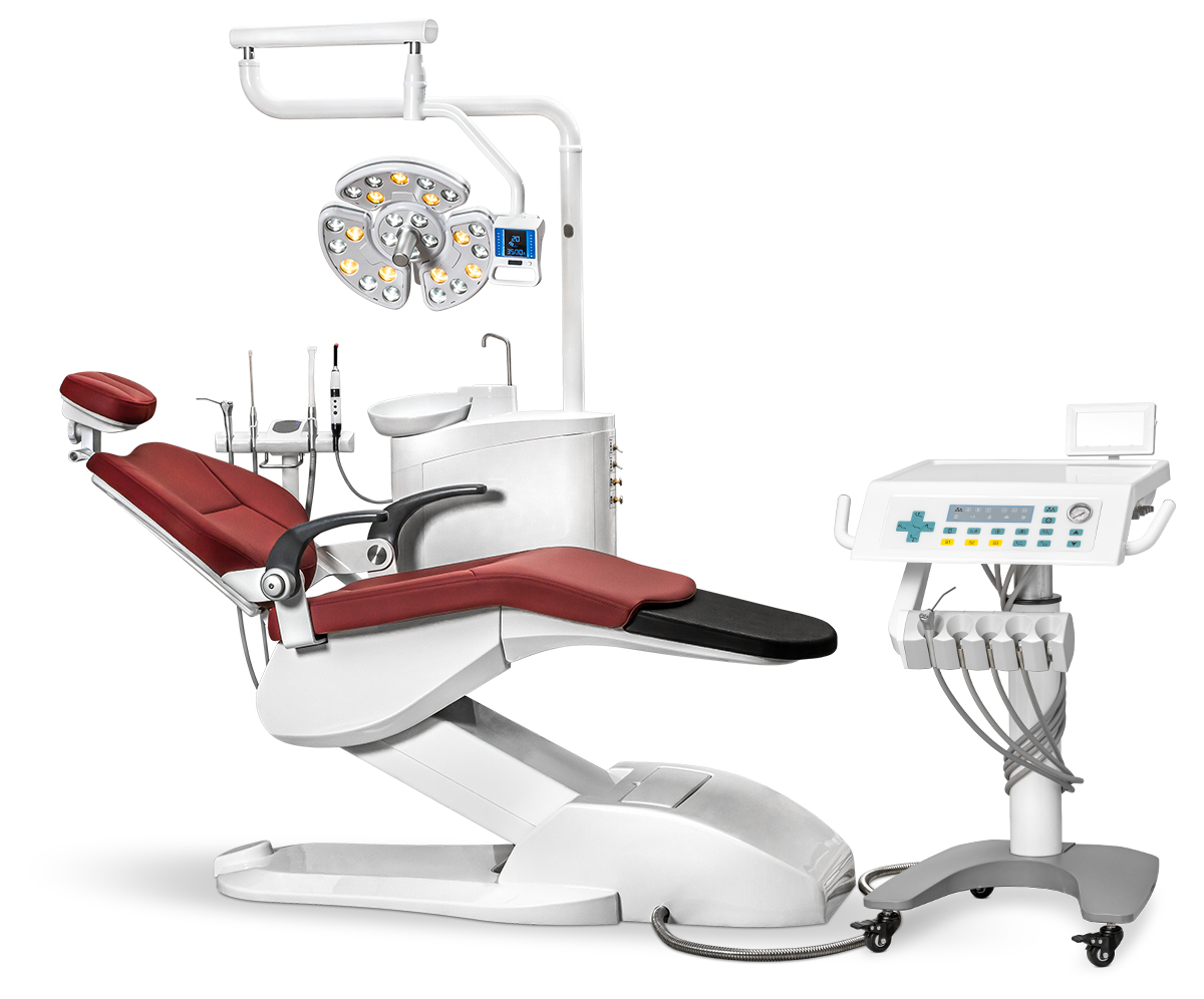 Стоматологическая установка Mercury 550 с подкатным блоком, Бордовый
